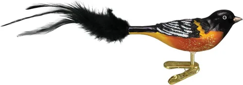 Old World Christmas Baltimore Oriole - Adorno de vidrio soplado para árbol de Navidad, decoración navideña artesanal, colección de clips de