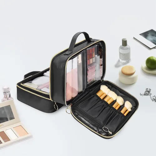 Miniatura 7 de OCHEAL Neceser de viaje, organizador de maquillaje transparente de doble capa, bolsa de cosméticos de gran capacidad para mujeres que viajan