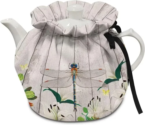 Miniatura 28 de DISNIMO Funda de tetera aislada a prueba de polvo con diseño floral de colibrí, para mantener el calor, accesorios decorativos, colcha