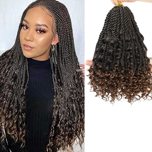 Miniatura 20 de Cabello senegalés de ganchillo con extremos rizados, 12 pulgadas, 8 paquetes de cabello bohemio de ganchillo con rizos de diosa, rizos de ganchillo
