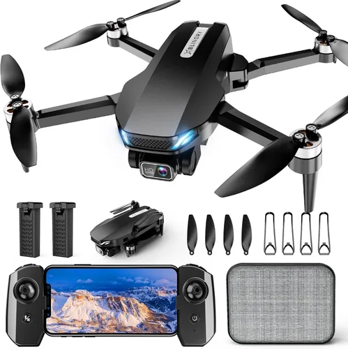 Dron con cámara, 2K HD FPV Drones para adultos, 36 minutos de duración de la batería con 2 baterías, control de gravedad, despegue/tierra de una