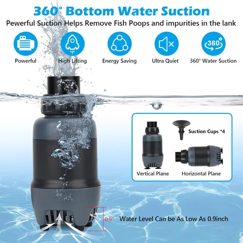 Miniatura 2 de Bomba de agua para acuario Hygger de 24V CC, bomba sumergible de 925 gal/hr 35W 11.5 pies con controlador, bomba de fuente de agua con 3 boquillas