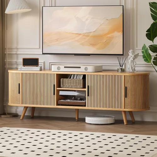 OtterOasis Soporte de TV acanalado de 62 pulgadas, soporte de TV moderno de mediados de siglo para televisores de hasta 70 pulgadas, centro de