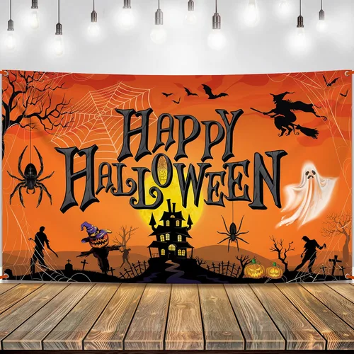 KatchOn Cartel naranja de feliz Halloween, extra grande de 72 x 44 pulgadas, telón de fondo de calabaza para decoraciones de fiesta y fotografía,