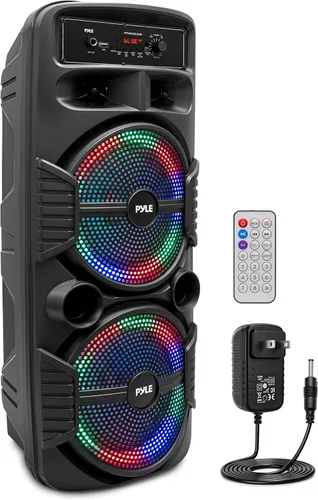 Pyle Sistema de altavoces PA Bluetooth portátil - Altavoz Bluetooth recargable de 600W para exteriores, sistema PA portátil con subwoofer dual de