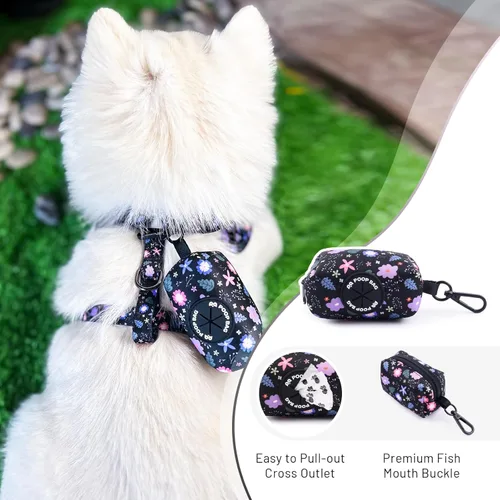 Miniatura 4 de QQPETS Arnés para perro con correa y soporte para bolsa de excrementos, juego de 4 piezas, ajustable sin tirones, chaleco acolchado de malla suave