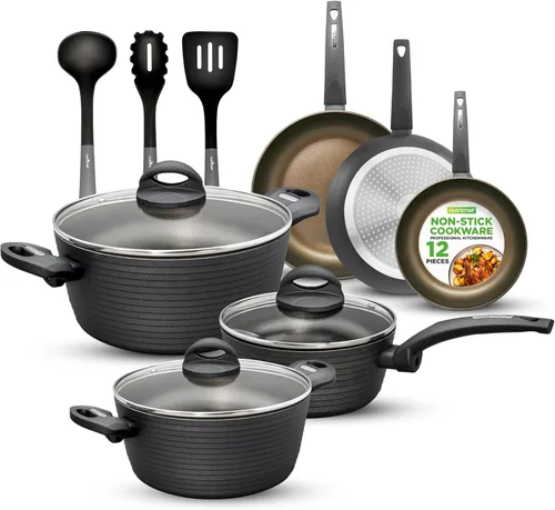Miniatura 8 de NutriChef Juego de utensilios de cocina antiadherentes de 12 piezas, sin PFOA/PFOS, resistente al calor, juego de ollas y sartenes de cocina, Azul