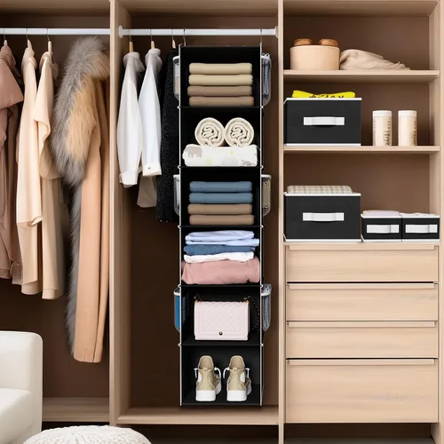 Miniatura 6 de Univivi Organizador de armario colgante de 6 estantes y almacenamiento con 4 cajones extraíbles y 6 bolsillos laterales, organizador de ropa