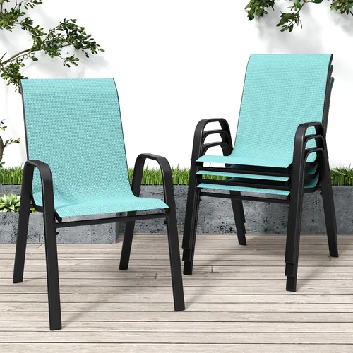 Miniatura 19 de Sillas de patio, sillas de comedor apilables para todo tipo de clima, tela de textileno y marco de metal, juego de sillas para exteriores para patio