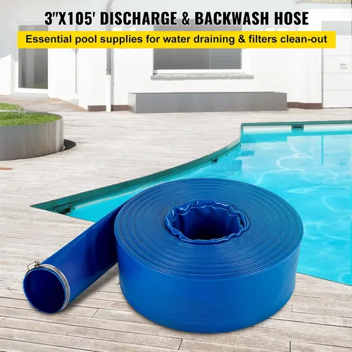 Miniatura 2 de Manguera de Descarga VEVOR, 3" x 105', Manguera de PVC Plana, Manguera de Retrolavado y Drenaje Resistente con Abrazaderas, Resistente a