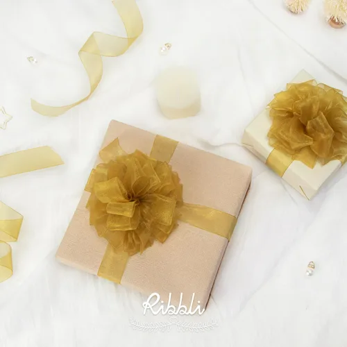 Miniatura 5 de Ribbli - Cinta de organza color oro pálido, 1/2 pulgadas x 50 yardas continuas, cinta transparente dorada para envolver regalos, envolver galletas