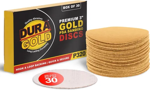 Miniatura 13 de Dura-Gold - Premium - Discos de lijado de gancho y bucle dorados de grano 180 de 3 pulgadas para lijadoras DA - Caja de 30 discos de acabado