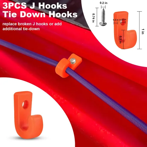 Miniatura 4 de Kit de aparejo de cubierta de kayak, cuerda elástica de 1/4 pulgadas y 9.8 pies con 6 anillos D y 4 ganchos en J y 4 ganchos de cuerda de choque