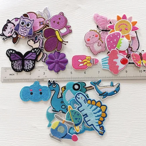 Miniatura 2 de 30 piezas de parches bordados para planchar o coser de varios tamaños para ropa, chaquetas, jeans, pantalones, mochilas, colores mixtos rosa, azul