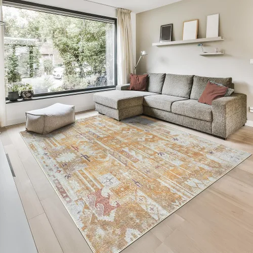 Miniatura 11 de GLN Rugs Bohemian Collection - Alfombra de felpilla lavable a máquina, bohemio vintage, antideslizante, alfombra de felpilla de pelo bajo, alfombra