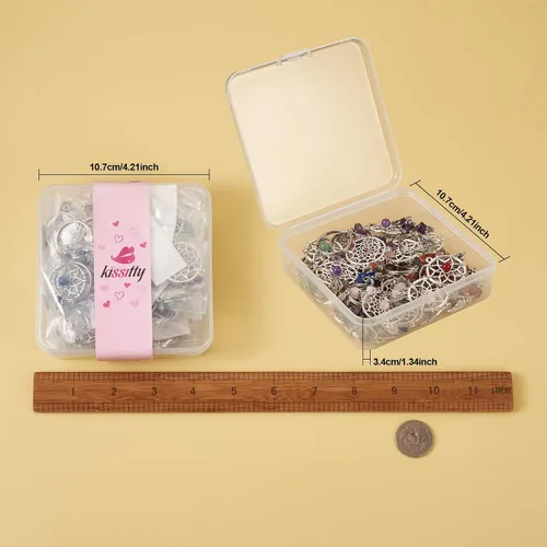 Miniatura 5 de KISSITTY 20 dijes de atrapasueños de piedras preciosas naturales, mezcla de adornos colgantes hechos a mano, llavero colgante, alas de ángel