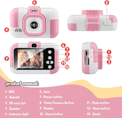 Miniatura 3 de Cámara para niños, videocámara digital para selfie, 1080P, doble lente de 2.4 pulgadas, HD, regalos electrónicos de cumpleaños, Navidad, juguetes