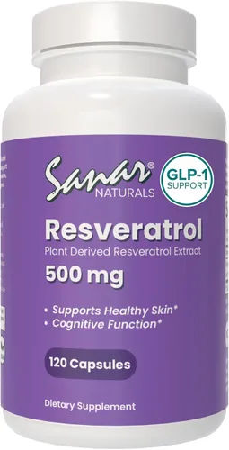 Sanar Naturals Suplemento de resveratrol 500 mg – Apoya el envejecimiento saludable, la función cognitiva y la salud del corazón – Trans Resveratrol