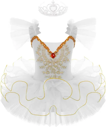 Miniatura 26 de JEATHA Camisola para niñas y niñas, leotardo con falda, vestido de ballet, cisne, lago, tutú, bailarina, disfraces para competición