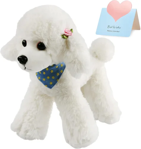 Cachorro de caniche blanco realista, animal de peluche suave y adorable para abrazar, juguete de peluche para el día del niño, día festivo,