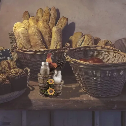 Miniatura 2 de DWK Sunrise Seasonings - Juego de salero y pimentero de 3 piezas de gallo de granja, recargable, tarros de cristal para sal y pimienta, novedoso