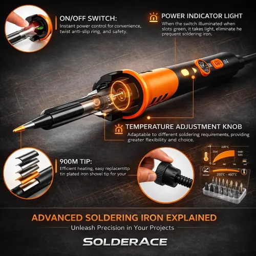 Miniatura 6 de Kit de soldador, solución completa de grado profesional en 1 combo de calentamiento rápido de 60 W Temperatura ajustable 12 en 1 Kit de herramientas