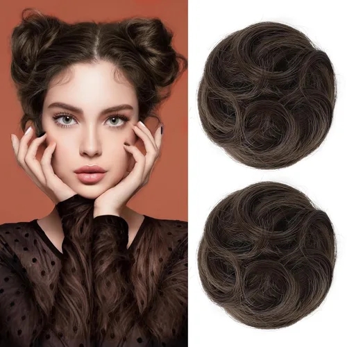Miniatura 47 de REECHO Piezas de cabello Space Bun, 2 extensiones de moño mini con clip de pinza en extensiones de moño falsas de orejas de gato y desordenadas