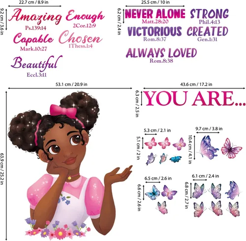Miniatura 6 de DECOWALL SG2-2315 Pegatinas de Pared Black Girl Magic Calcomanías Dormitorio de Niñas Mariposa Habitación de Niños Arte Decoraciones para Niños