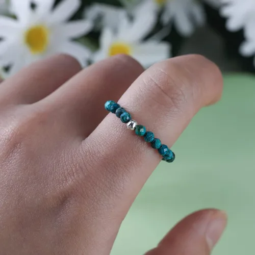 Miniatura 2 de Tsnamer Anillo de cuentas de cristal, piedras preciosas facetadas naturales, ojo de tigre, cuarzo rosa, amatista, minimalista, apilable, anillo