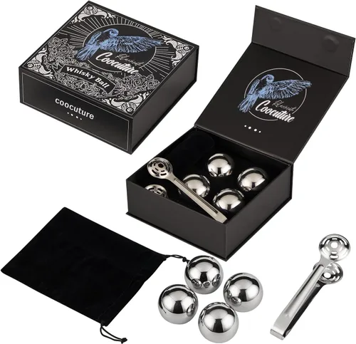 Juego de 4 esferas de hielo de acero inoxidable reutilizables, esferas de cubitos de hielo para bebidas, piedras de whisky, regalos para hombres,