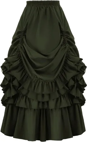 FEOYA Falda gótica steampunk para mujer, falda renacentista alta y baja para disfraz, falda victoriana con volantes