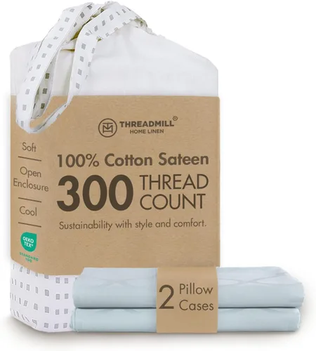 Miniatura 33 de Threadmill Home Linen Bedding - Juego de sábanas de 300 hilos, 100 % algodón, juego de cama de lujo, 4 piezas, tejido de satén suave, color blanco