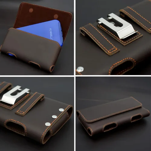 Miniatura 6 de Gcepls Funda de cuero para teléfono para iPhone SE, iPhone 8, 7, 6s, estuche para cinturón de teléfono de cuero de vaca premium con clip para Marrón
