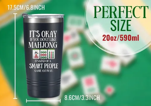 Miniatura 6 de Onebttl Mahjong Regalos para mujeres/hombres, regalos divertidos para los amantes de Mahjong, vaso de acero inoxidable aislado de 20 onzas