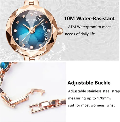 Miniatura 6 de SOLLEN Reloj de cuarzo para mujer, relojes analógicos de cuarzo de moda impermeables para mujer