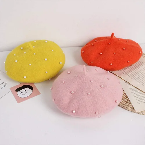Miniatura 14 de Gorros de boina de perlas para bebés y niñas, sombreros de lana para fiesta de bebé, sombreros de primavera y verano, accesorios para bebés de 2 a 6