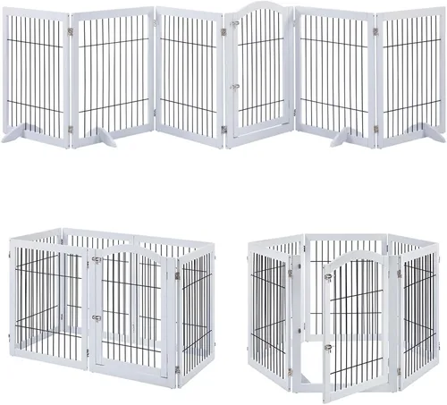 Miniatura 25 de unipaws Puerta para mascotas de pie libre de 24 pulgadas de alto para perros y gatos, puertas de madera para puerta, escaleras, valla plegable