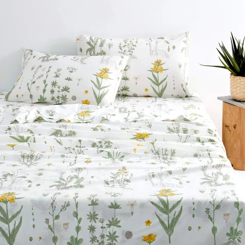 Wake In Cloud - Sábanas botánicas, 100% algodón, juego de sábanas de 4 piezas, lindo diseño floral, Shabby Chic Cottagecore Coquette Flower