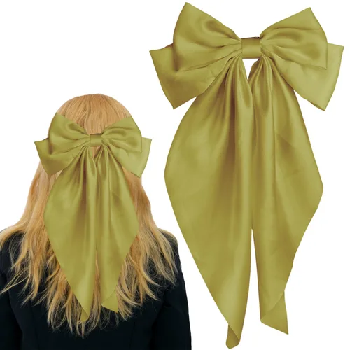 Miniatura 10 de Pufandor - Lazo para el cabello de satén sedoso para mujeres, lazos rojos para niñas, pasadores de lazo, cola larga con clips, lazos grandes