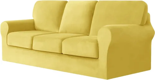 Miniatura 70 de UNBBRRL Fundas de sofá de 3 piezas para sofá, funda de terciopelo elástico para sillón con 1 funda de cojín de asiento y 1 funda de respaldo