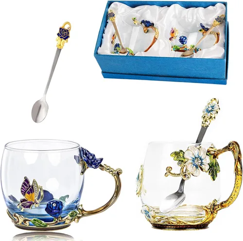 Miniatura 13 de Taza de té de vidrio para café, juego de tazas de té de lujo, cumpleaños, Navidad, día de San Valentín, idea de regalo para amantes del té y Azul