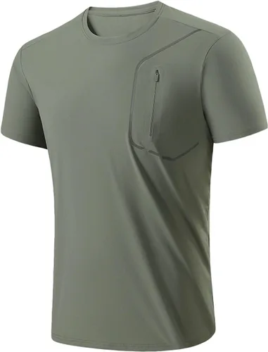 Miniatura 10 de Camisetas para hombre con bolsillo con cremallera, camiseta atlética de moda para gimnasio, fisicoculturismo, manga corta, cuello redondo liso