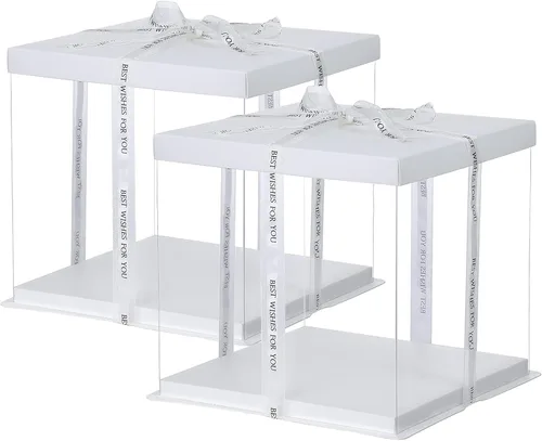 XININSUN 2 cajas transparentes grandes para pasteles, 10 x 10 x 9 pulgadas con cinta y tapa preplegada, para embalaje de pasteles de 8 pulgadas,
