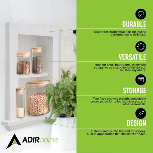 Miniatura 3 de AdirHome Nicho de pared empotrado, botiquín empotrado blanco completamente montado