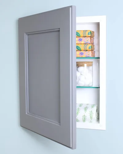 Miniatura 13 de Gabinete de Medicina Empotrado Estilo Shaker de 14x18 pulgadas - Almacenamiento de Pared Oculto sin Espejo, 2 Estantes Ajustables (Negro)