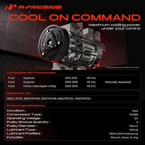 Miniatura 2 de Compresor de aire A-Premium con embrague compatible con Ford Explorer 2011-2015, Utilidad Interceptor Policial 2013-2015, Utilidad deportiva