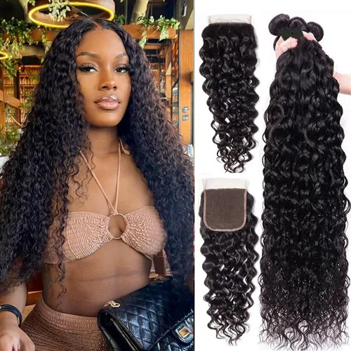 Miniatura 14 de Paquetes de cabello humano brasileño ondulado (14, 16, 18, 20 pulgadas), cabello humano sin procesar 12A, paquetes húmedos y ondulados, extensiones