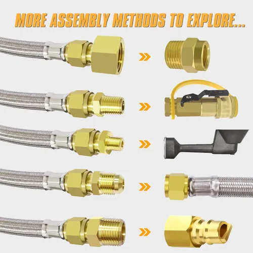 Miniatura 4 de Extensión de manguera de propano de alta presión de 12 pies con acoplamiento de conversión NPT hembra de 1/2 pulgada, NPT macho de 1/4 pulgadas