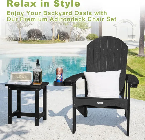 Miniatura 4 de Y&M Adirondack - Silla negra para hoguera, sillas de patio al aire libre con soporte para tazas, resistentes a la intemperie, sillas de patio
