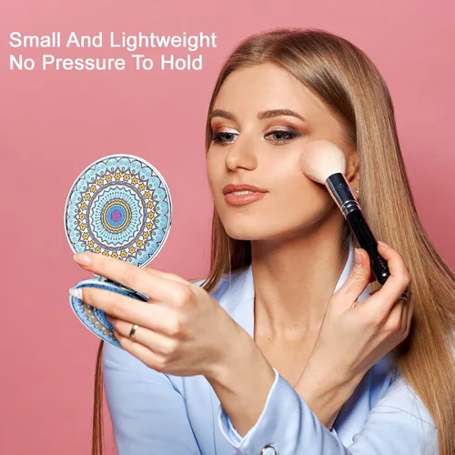 Miniatura 5 de Berlune 10 piezas de espejo de bolsillo con mandala, mini espejos de maquillaje compactos de viaje, accesorios plegables a mano, diseños de mandala